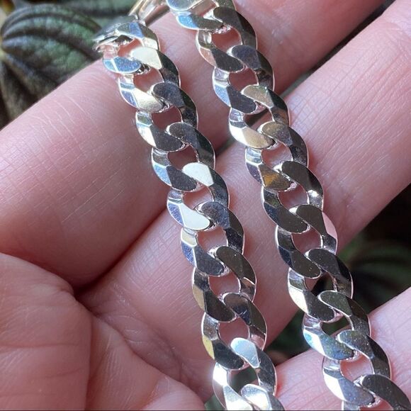Sterling Silver Faceted Italian Pave Flat Curb Bracelet - Picture 8 of 8